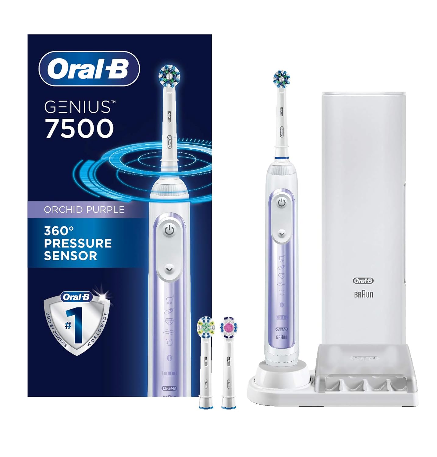 Oral-B 7500 Electric Toothbrush with Replacement Brush Heads and Travel Case, White