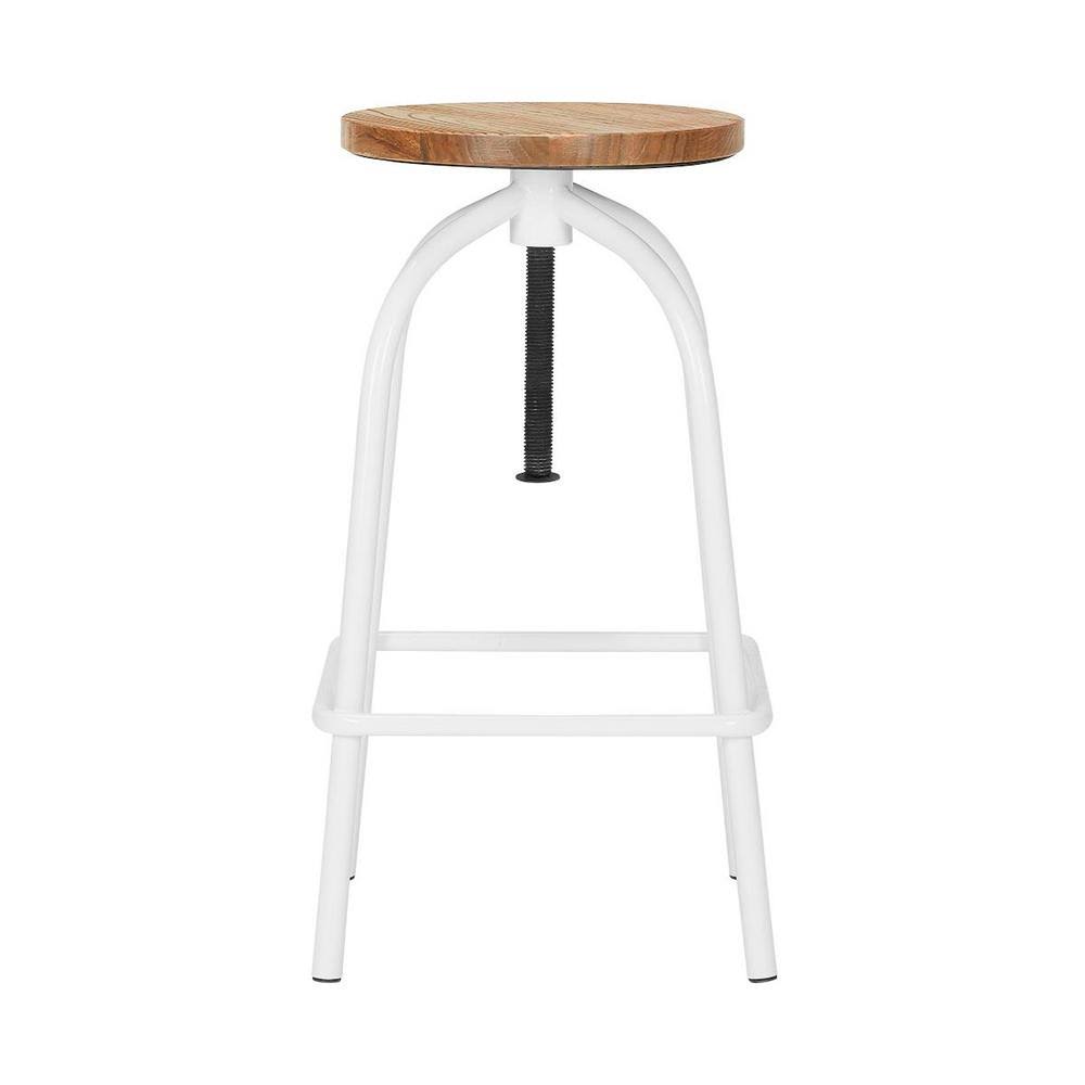 StyleWell White Metal Adjustable Backless Counter Stool with Swivel (14.17 in. W x 24.41 in. H), Natural/White