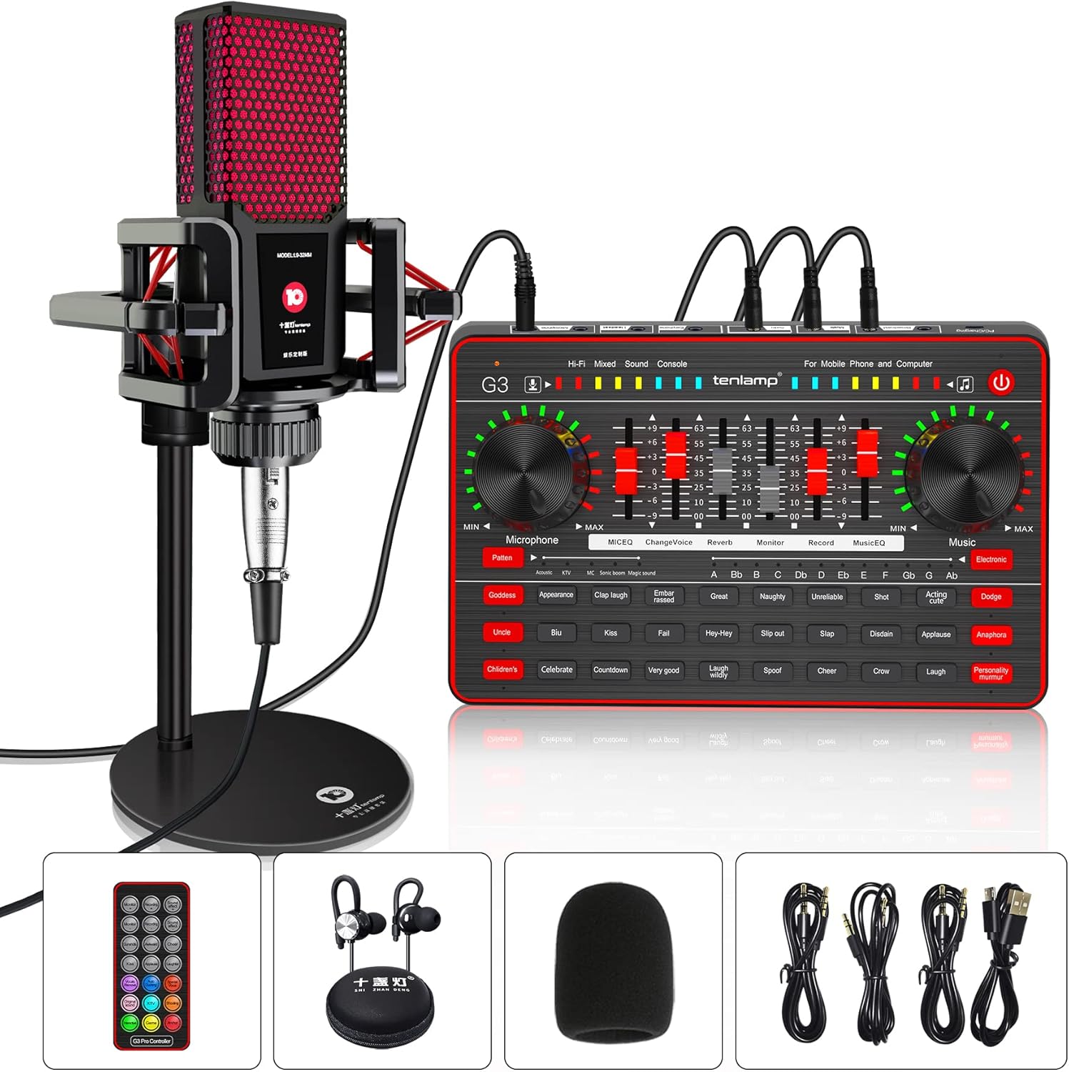 Podcast Microphone Sound Card Kit,Professional Studio Condenser Mic&G3 Live Sound Mixer/Voice Changer/Audio Interface/Audio Mixer for Streaming/Gaming/Recording/Singing/Tiktok/YouTube/PC/Computer