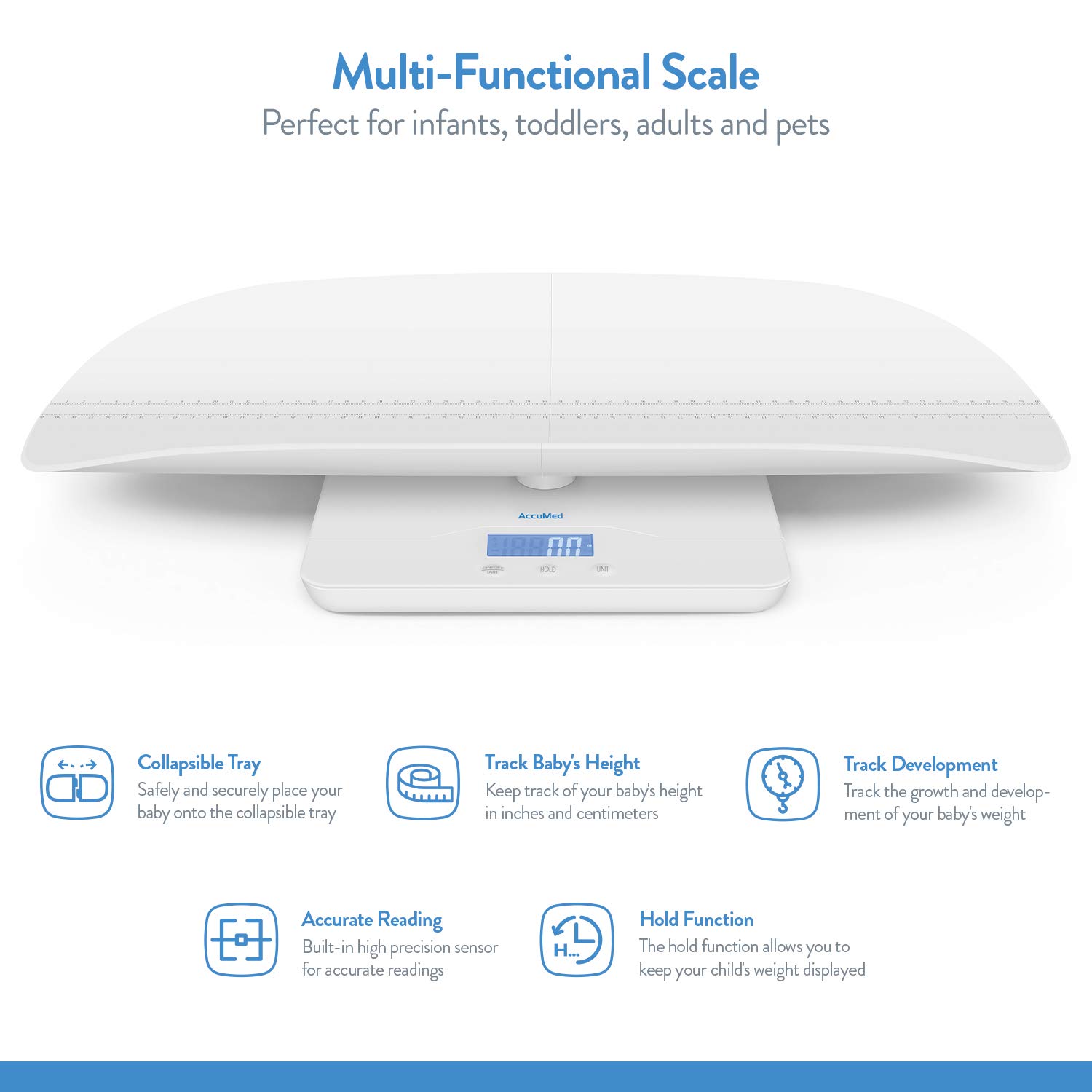 AccuMed Baby Scale, Pet Scale, Multi-Function Toddler Scale, Digital Baby Scale, Blue Backlight, Weight and Height Track Pack of 2