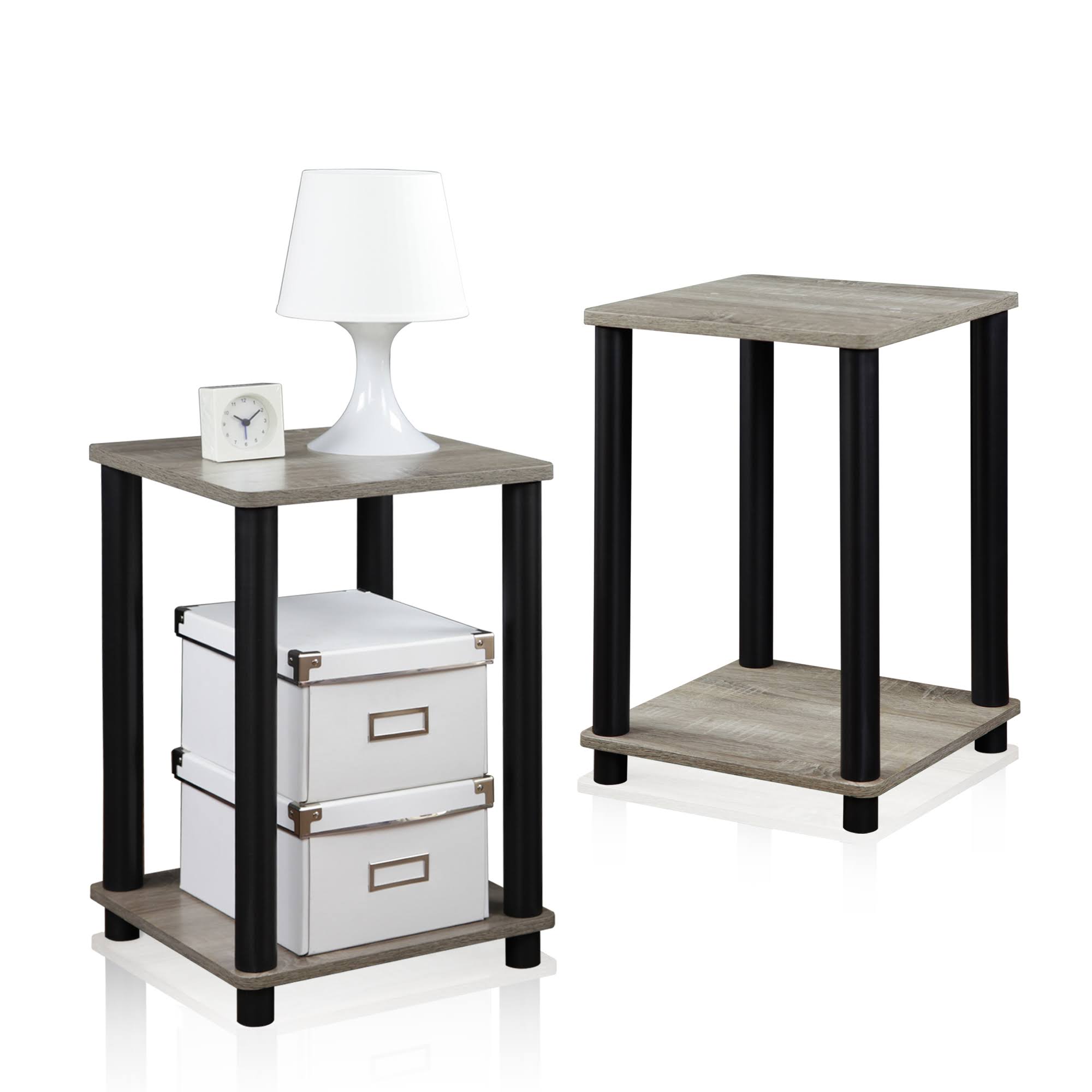 Furinno 2-99800GYW/BK Turn-N-Tube End Table, French Oak Grey/Black, Set of 2