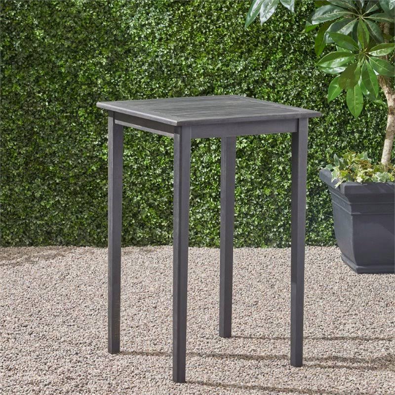 Noble House Polaris Outdoor Acacia Wood Bar Table in Dark Gray