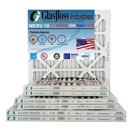 Glasfloss Air Filter 14x14x2 - 2 inch MERV 10 - (Pack of 6) - Pleated AC or HVAC Air Filter - Furnace Air Filter - Home or Offic