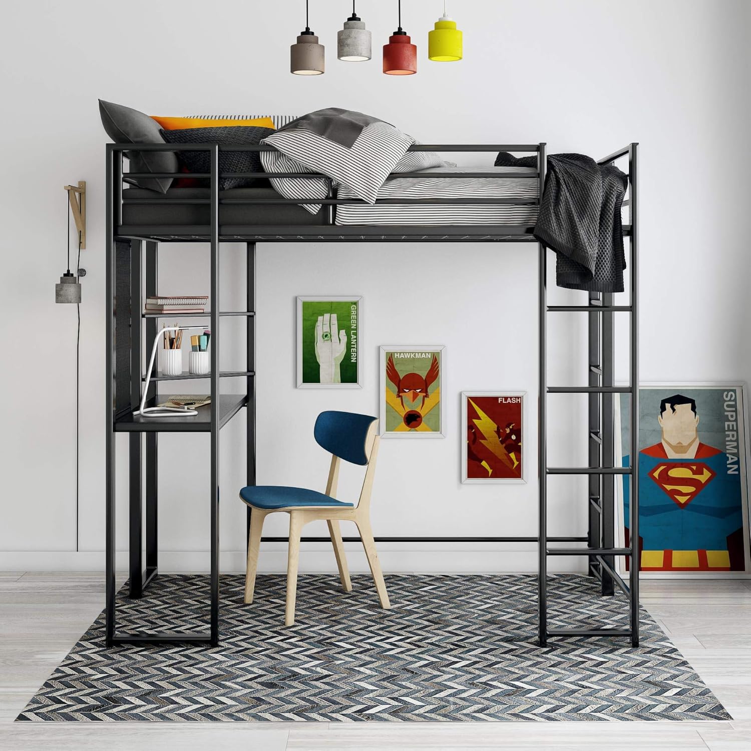 DHP Abode Metal Frame With Desk And Ladder, Full, Black 1 Loft Bed, Twin