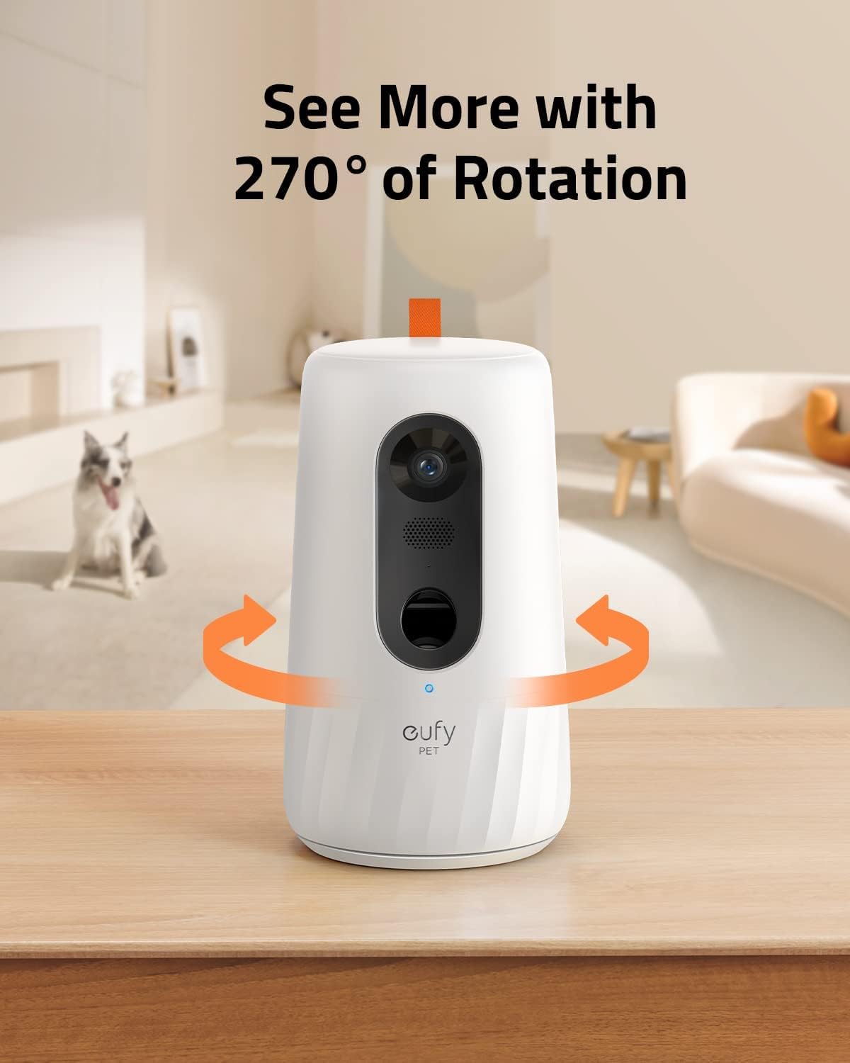 eufy Pet Dog Camera D605, 1080p Dog Camera with Phone App, Pet Camera with 3-Distance Treat Tossing, 270-Degree Rotatable Body, AI Motion Tracking, Night Vision, 2-Way Audio, 16GB Local Storage