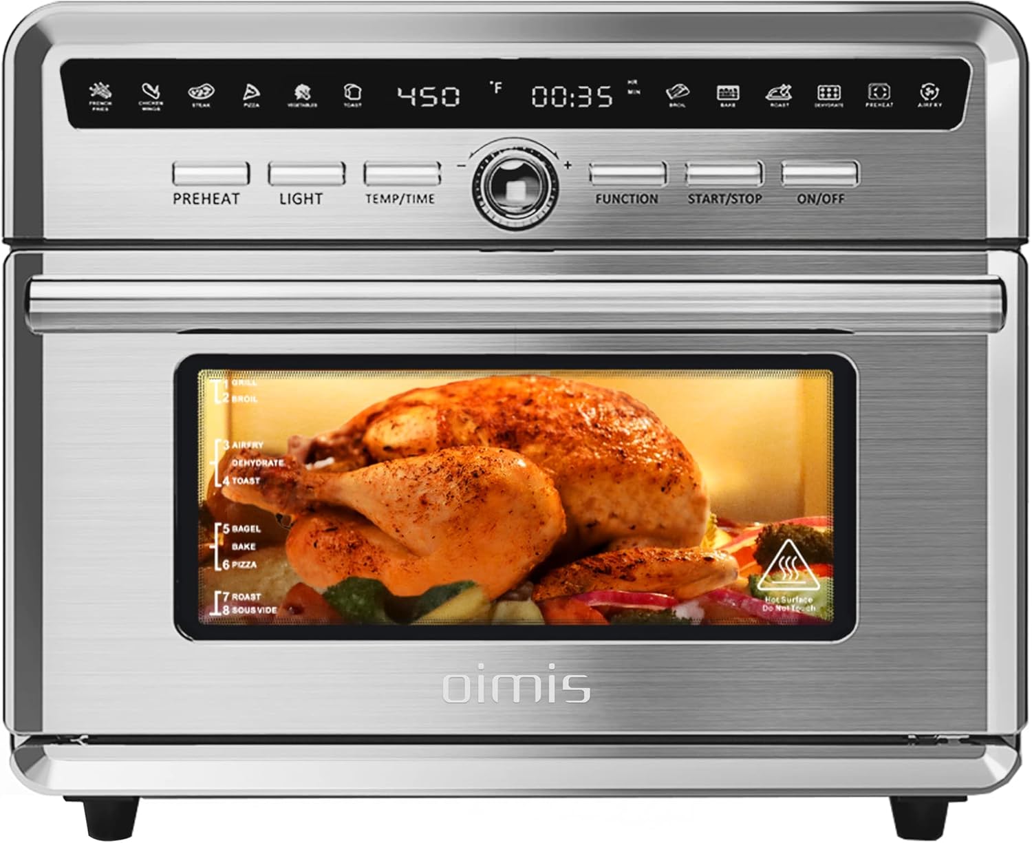 OIMIS Air Fryer Toaster Oven Combo,26.5QT Large Countertop Oven,360° Air Frying Technology,Recipes & 7 Accessories Included,Brushed Stainless Steel Finish,ETL certified,Source Factory