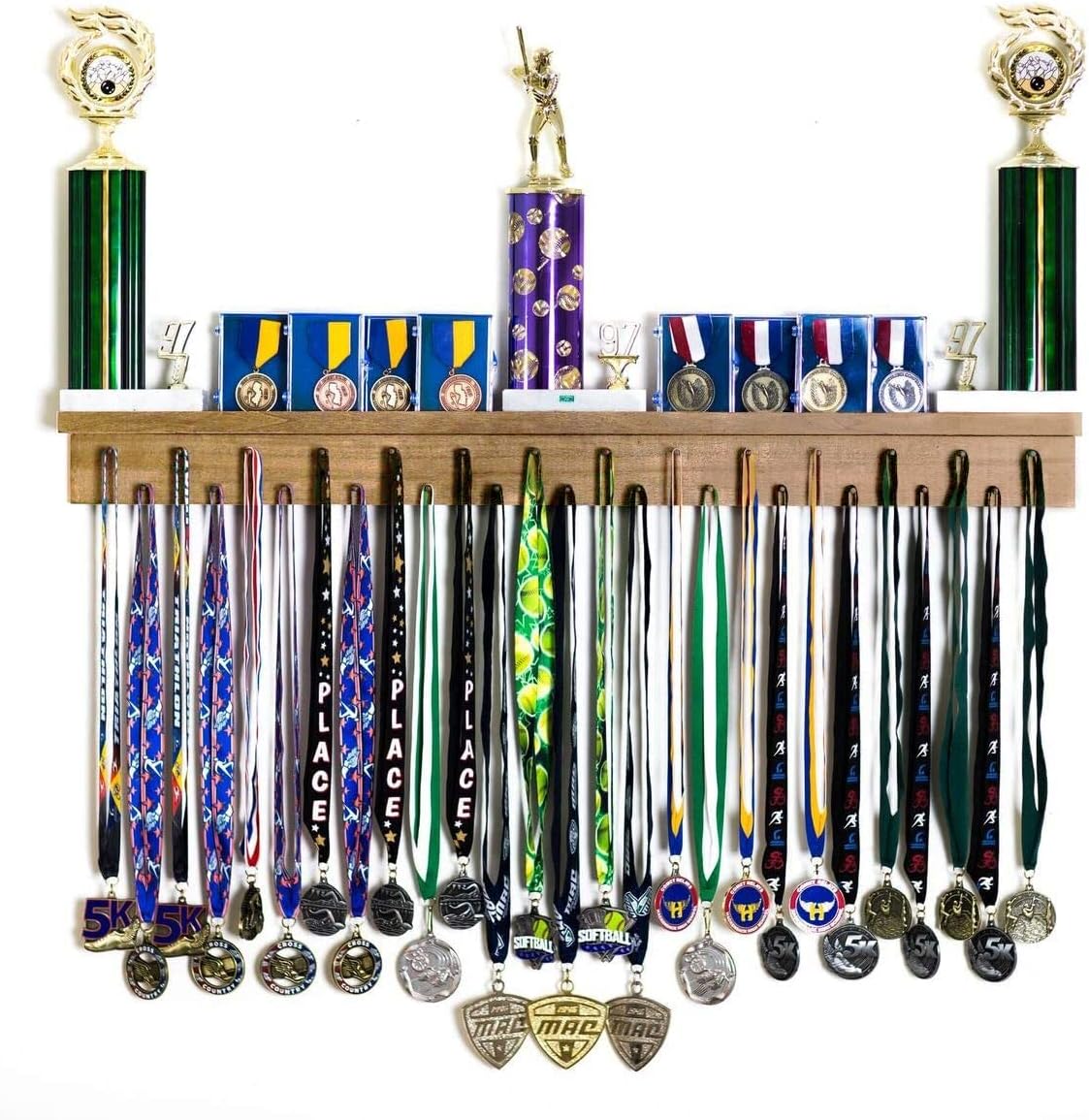 Medal Awards Rack Premier Medal Hanger Display Rack and Trophy Shelf for Gymnastics, Soccer, Basketball, Football, and More – White, 3 ft Pack of 2