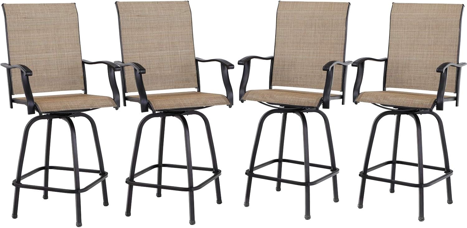 PHI VILLA Outdoor Patio Swivel Bar Stools with Back, Bar Height Patio Chairs with Armrest, Set of 4, Textilene
