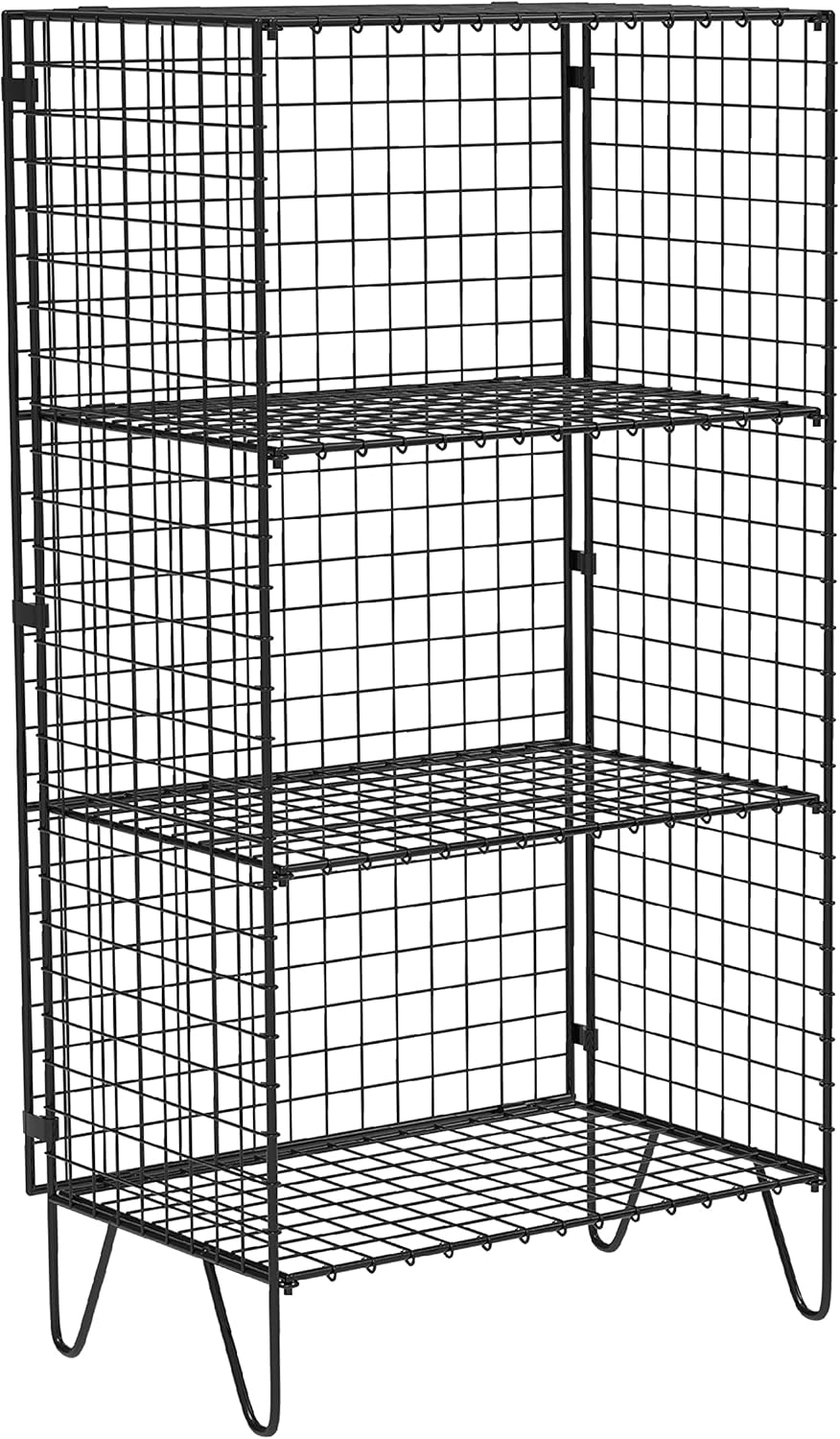 3-Shelf Foldable Storage Shelves for Kitchen Garage Bakers Closet, Iron Wire Organizer Rack 1 Pack (16 x 11 x 30 inches , L x W x H ) (Black) Pack of 2