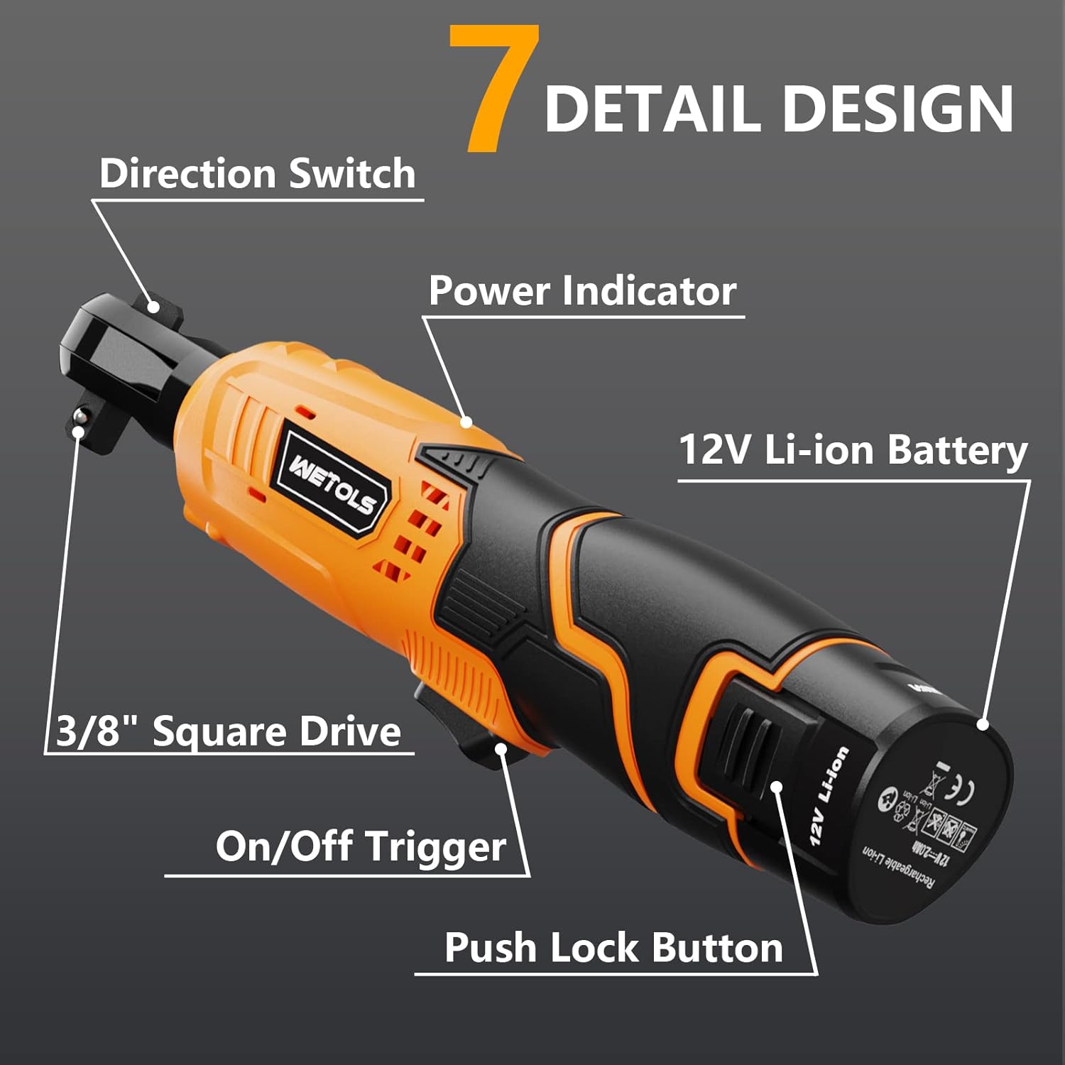 WETOLS 12V Cordless Ratchet Wrench 3/8 Inch 40Ft-lbs, Electric Ratchet Kit with 2 Pack 2000 mAh Li-ion Batteries, 8 Accessories and Fast Charger