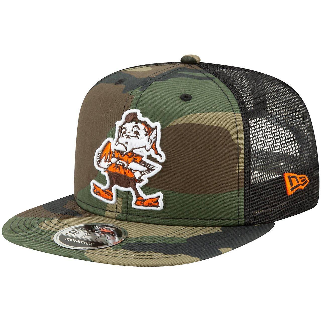 New Era Cleveland Browns Woodland Camo/Black Historic Logo Trucker 9FIFTY Adjustable Snapback Hat