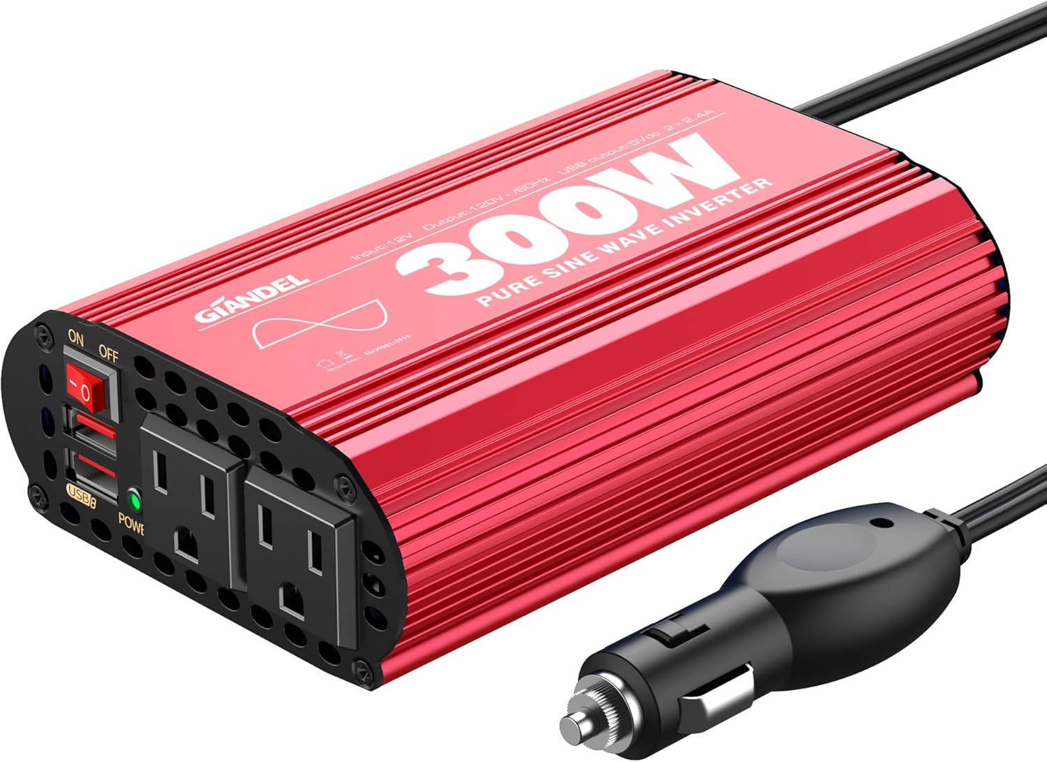 300Watt Pure Sine Wave Power Inverter DC 12volt to AC 120volt Car Converter Adapter with Dual USB Ports for Smartphones Laptops Tablets Pack of 2