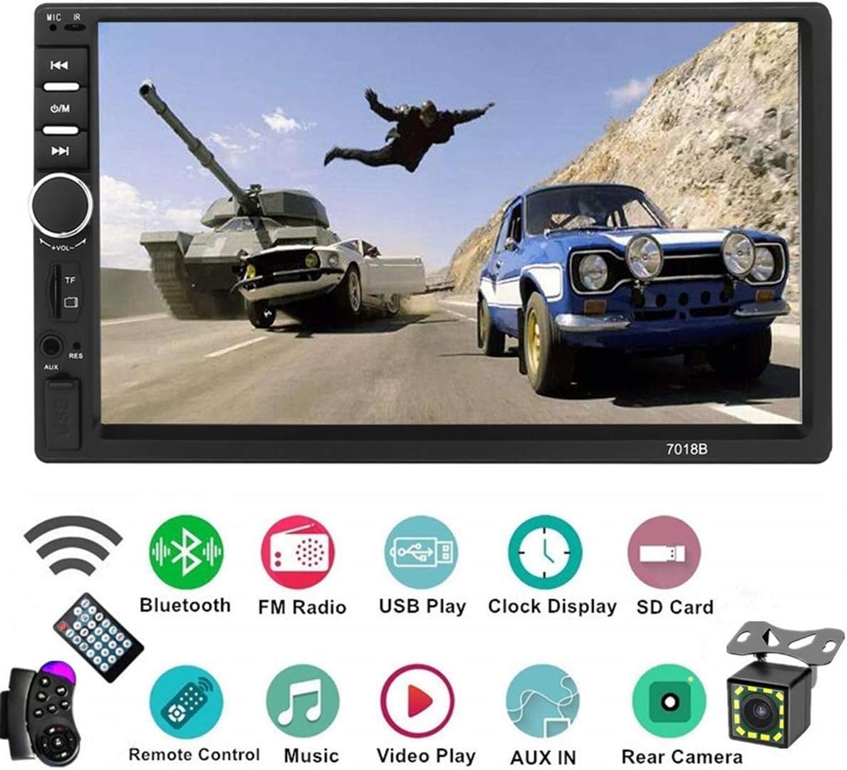 Double Din Car Stereo with Bluetooth 7 inch Touch Screen Car Radio with Backup Camera - Car Audio Receivers MP5 Media Player USB AUX SD Car Head Unit System Support Mirror Link & Remote Control