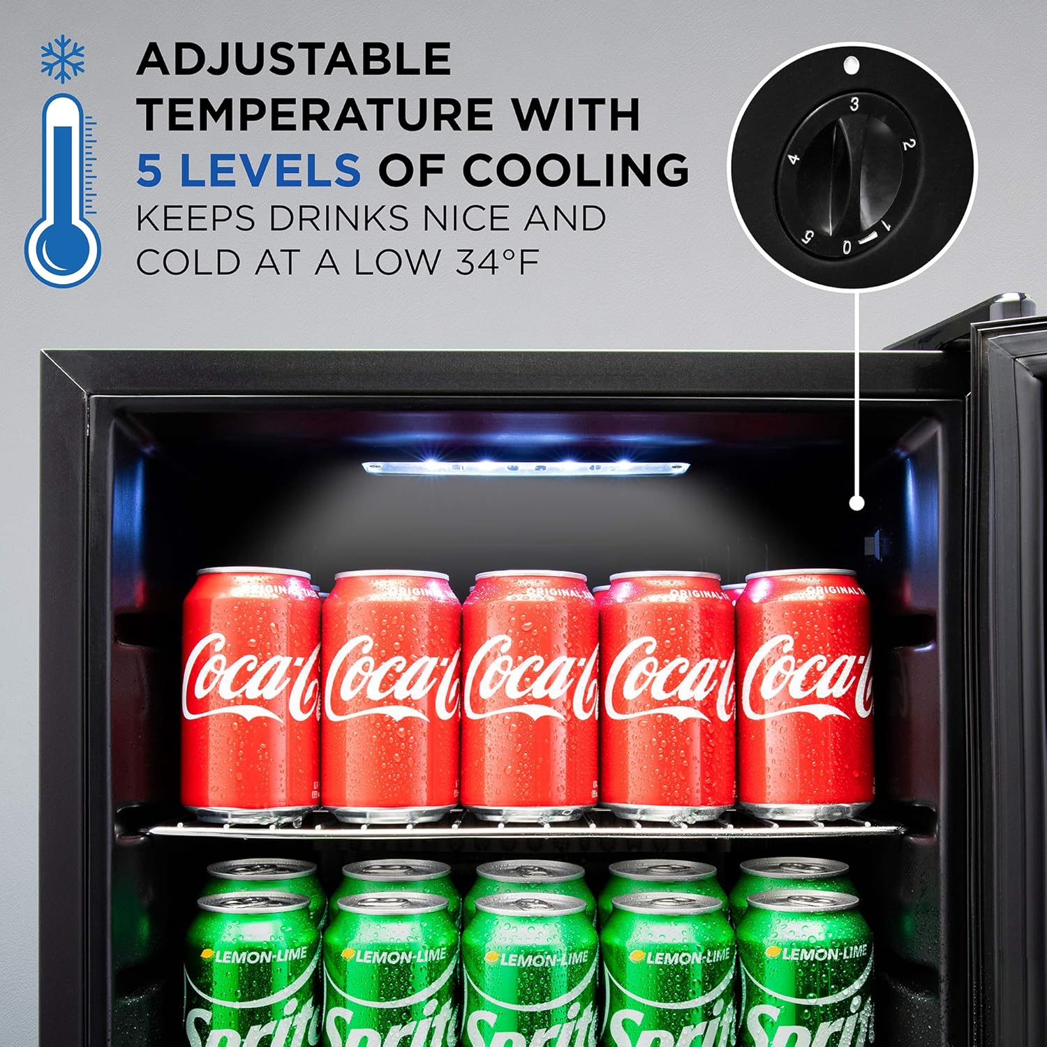 Ivation 101 Can Beverage Refrigerator | Freestanding Ultra Cool Mini Drink Fridge | Beer, Cocktails, Soda, Juice Cooler for Home & Office | Reversible Glass Door & Adjustable Shelving - Black