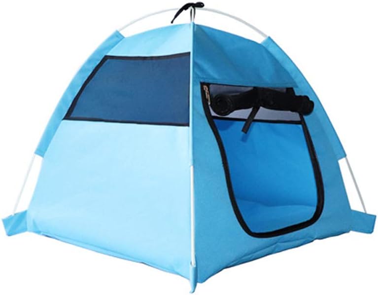 WeeH Small Medium Pet House Dog Cage Folding Outdoor Cat Bed Pad for Travel - Pop Up Dog Cat Tent Camping Beach Sun Shelter (Blue)