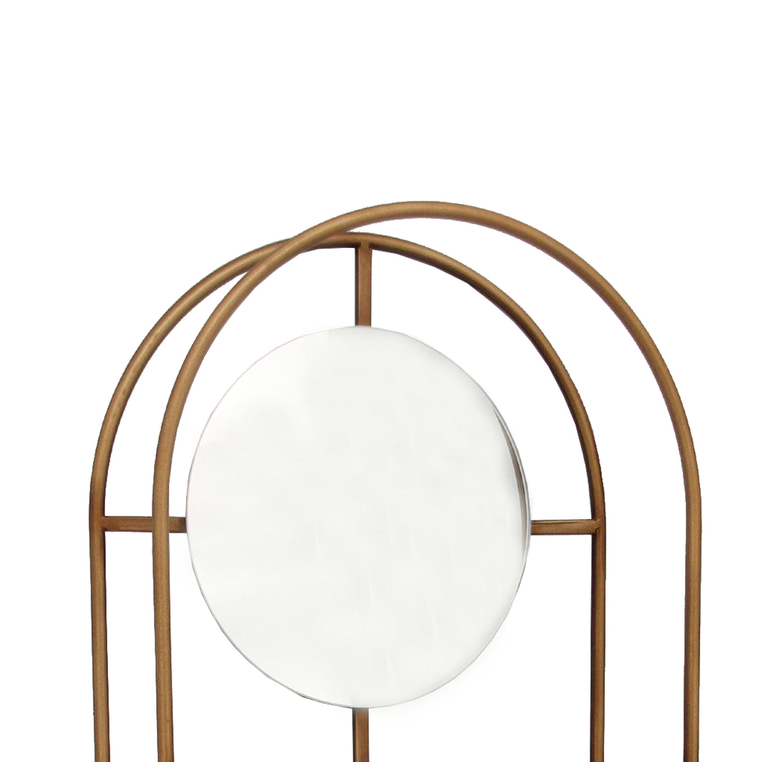 obround Shape Metal Wall Shelf with 3 Display Space, Brown and Silver