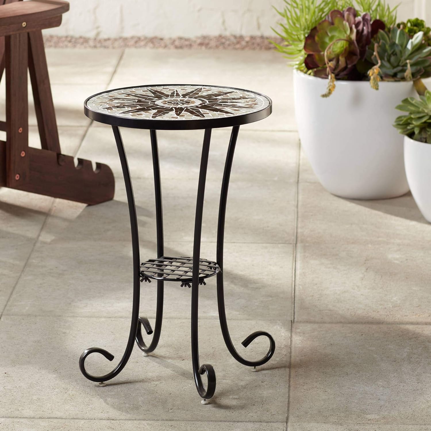 Teal Island Designs Sunburst Mosaic Black Outdoor Accent Table