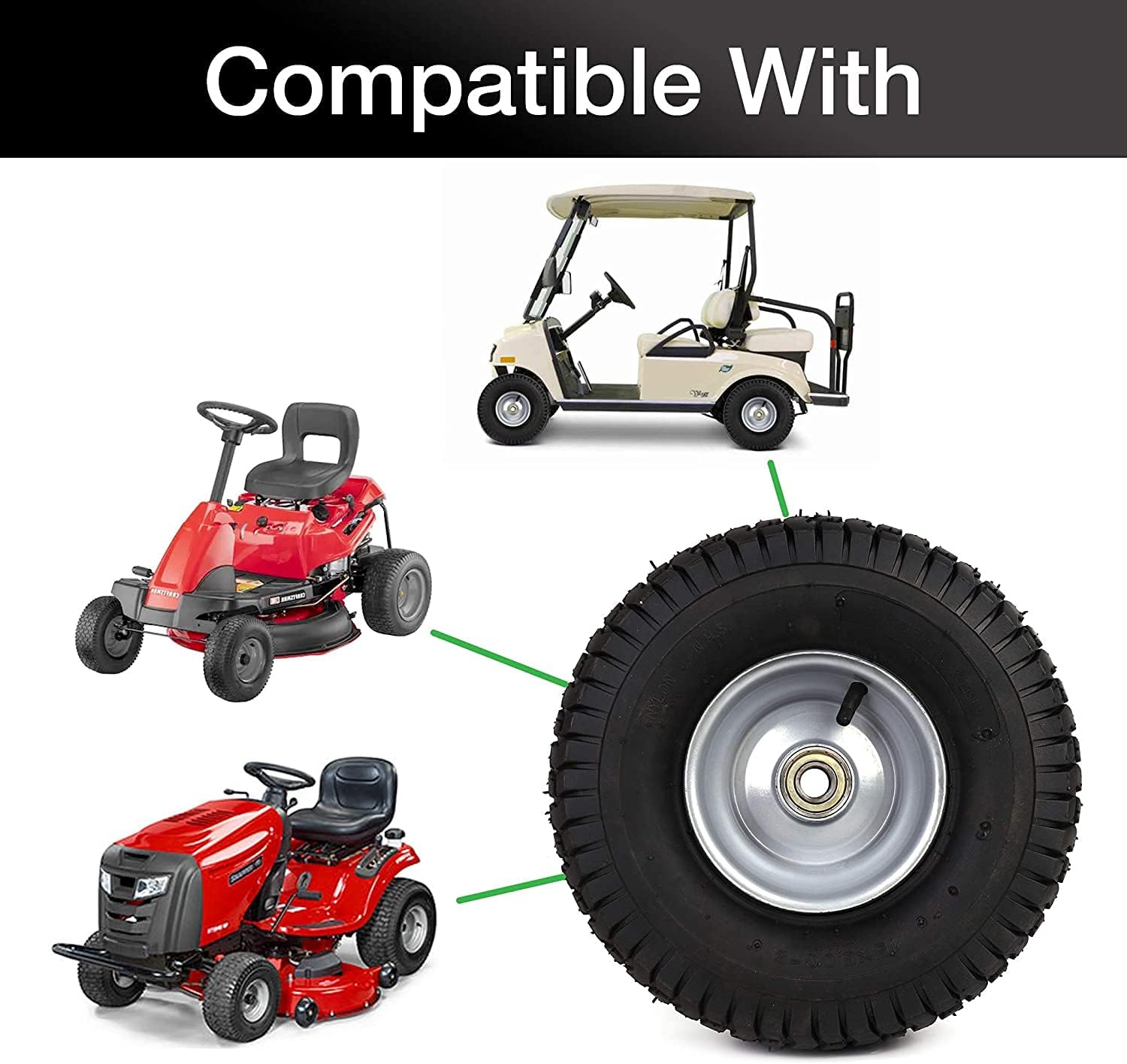 (2 Pack) 15 x 6.00-6 Tire and Wheel Set - for Lawn Tractors with 3/4