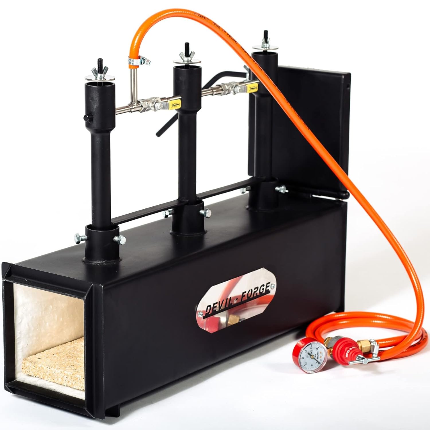 Gas Propane Forge - DFPROF3+1D | with 3 DFP (80,000 BTU) Burners and 1 Door | Knifemaking Farrier Blacksmith | Burners with Gas Ball Valve (Use 1, 2 or 3 Burners)