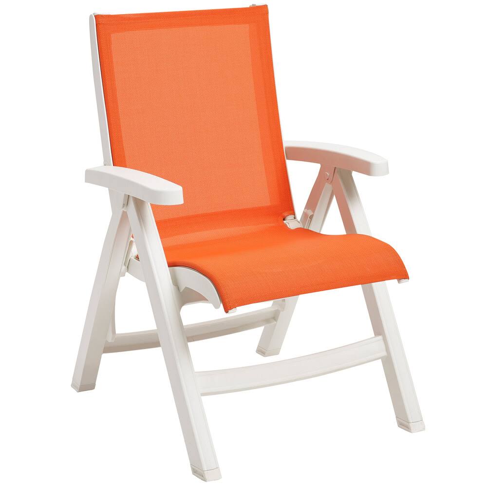 Grosfillex UT005004 Jamaica Beach White / Orange Midback Folding Resin Sling Chair - 2/Pack