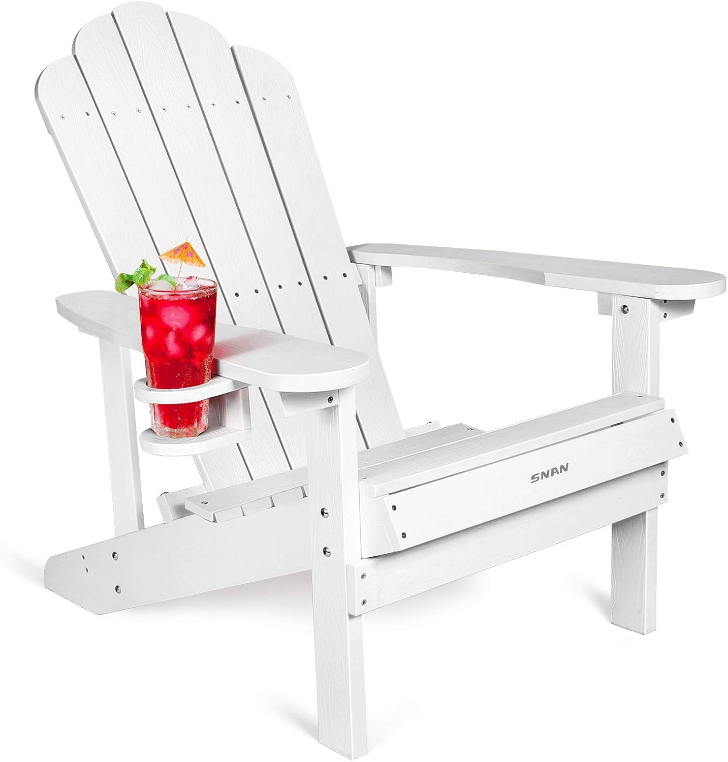 Adirondack Chair Weather Resistant with Cup Holder, Chair for Patio&Lawn & Garden,Poly Lumber,Fade-Resistant,All-Weather,Wood-Like Processing and Sturdy Outdoor Chair (White)