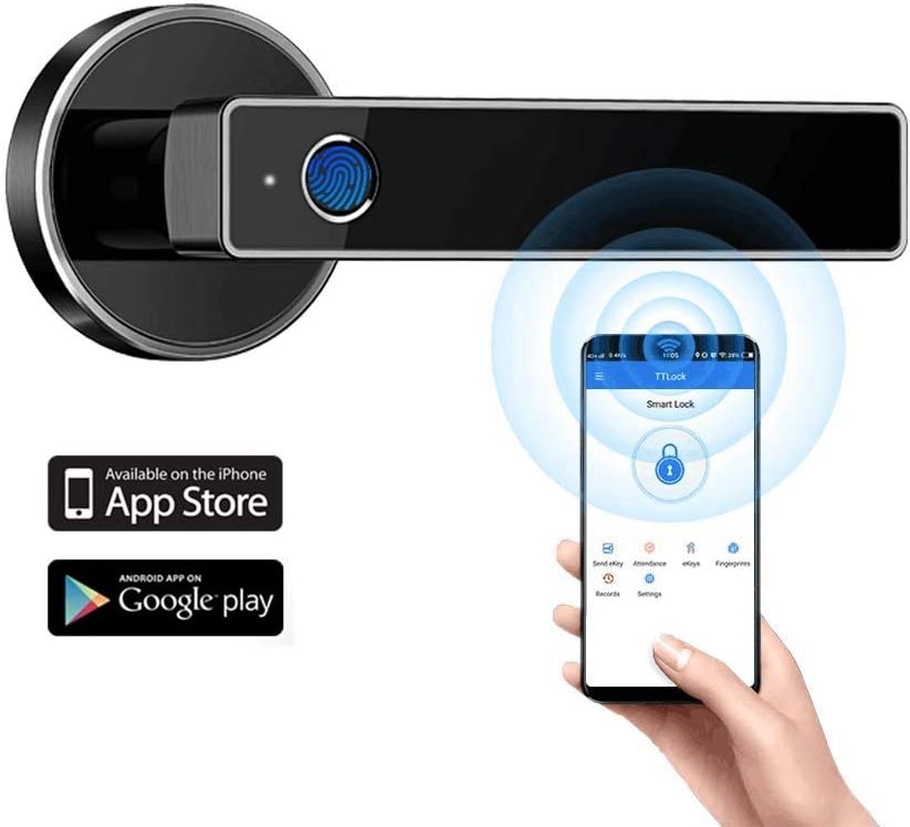 Tiffane Biometric Fingerprint Door Lock, Bluetooth WiFi Door Lock, Smart Door Lock for Front Door, Smart Door Lever (Black)
