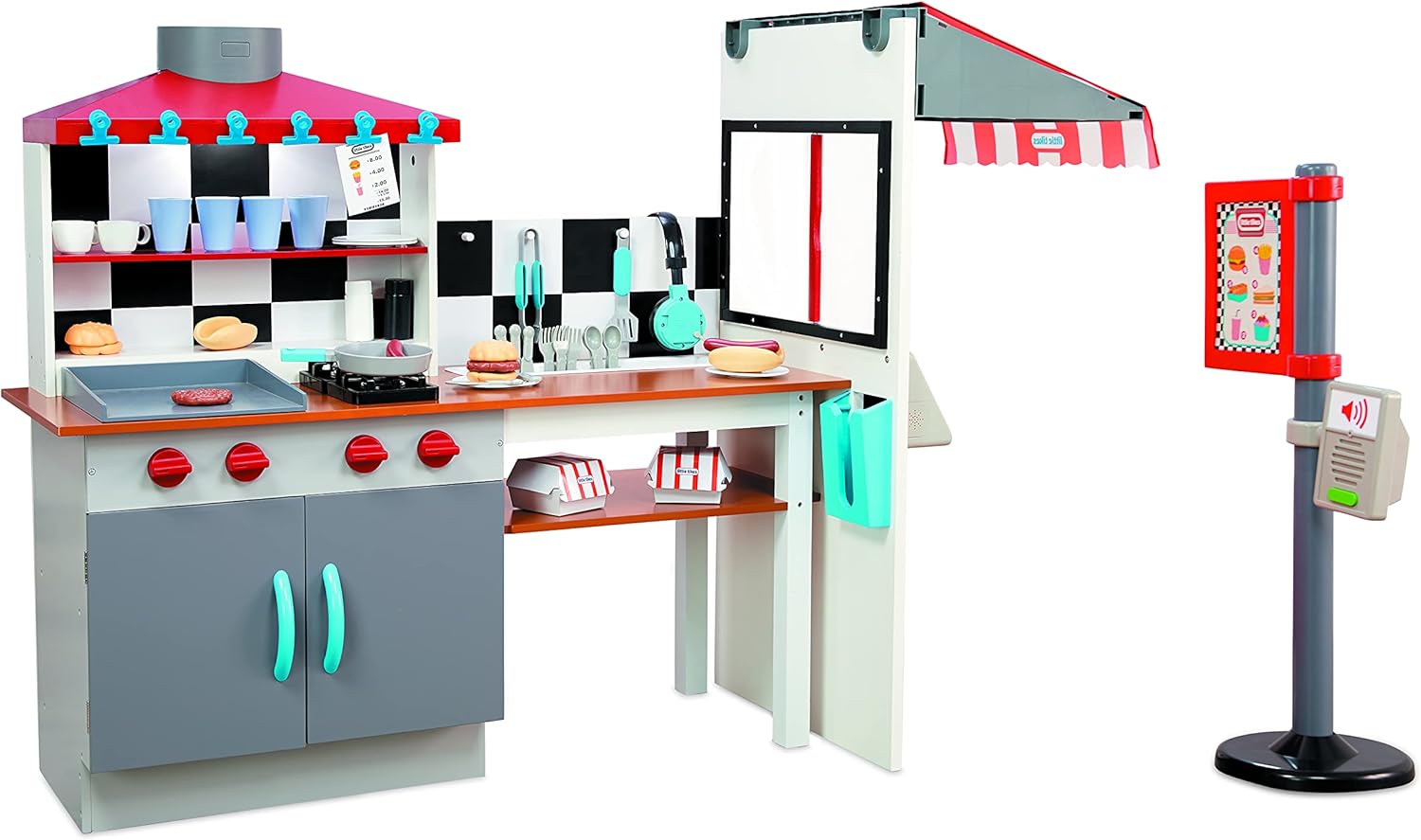 Little Tikes Real Wood Drive-Thru Diner Wooden Play Kitchen with Realistic Lights Sounds and Multi-Sided Play, 40+ Accessories Set, Gift for Kids, Toy for Girls & Boys Ages 3 4 5+ Years