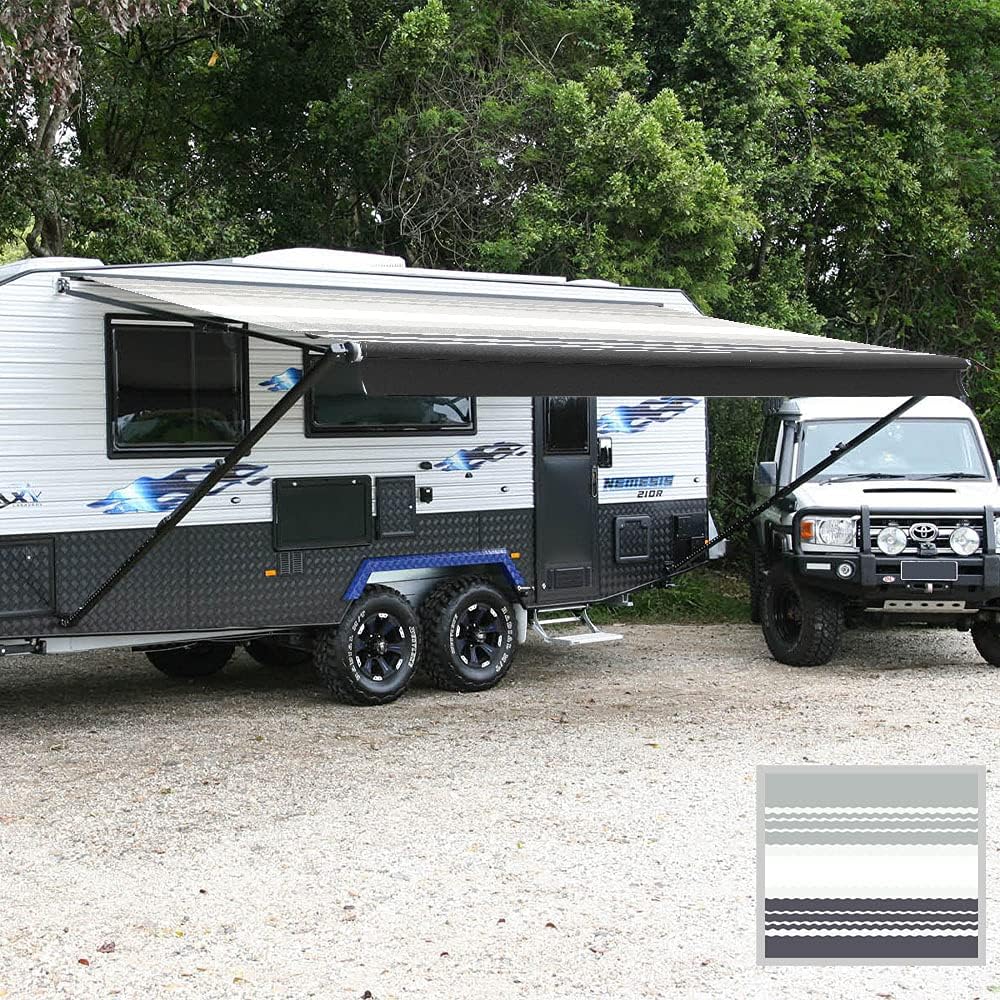 Suncode RV Awning Premium Grade Vinyl Canopy Replacement Waterpoof 10 Feet Camper Awning Replacement Shade Screen Ocean Blue
