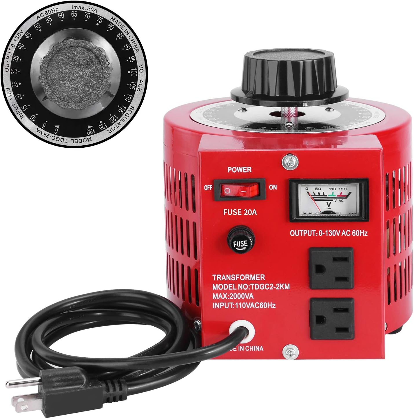 Beleeb 20Amp Variable Transformer Auto AC Voltage Regulator Power Supply, 2000VA Max, 0~130 Volt Output