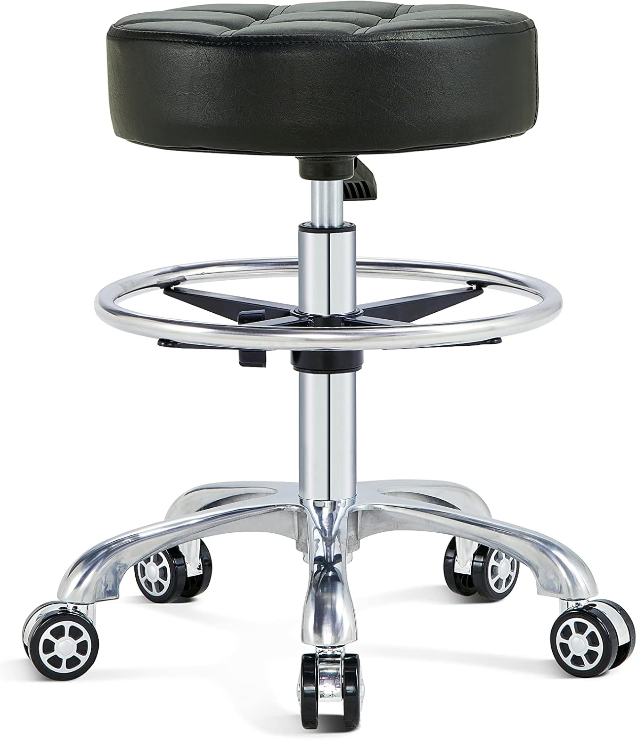 KASTELE Height Adjustable Rolling Desk Stool Swivel Chair with Backrest and Casters Heavy Duty for Salon, Spa, Massage,Tattoo,Esthetician,Shop,Kitchen (Backrest with Casters, Black)