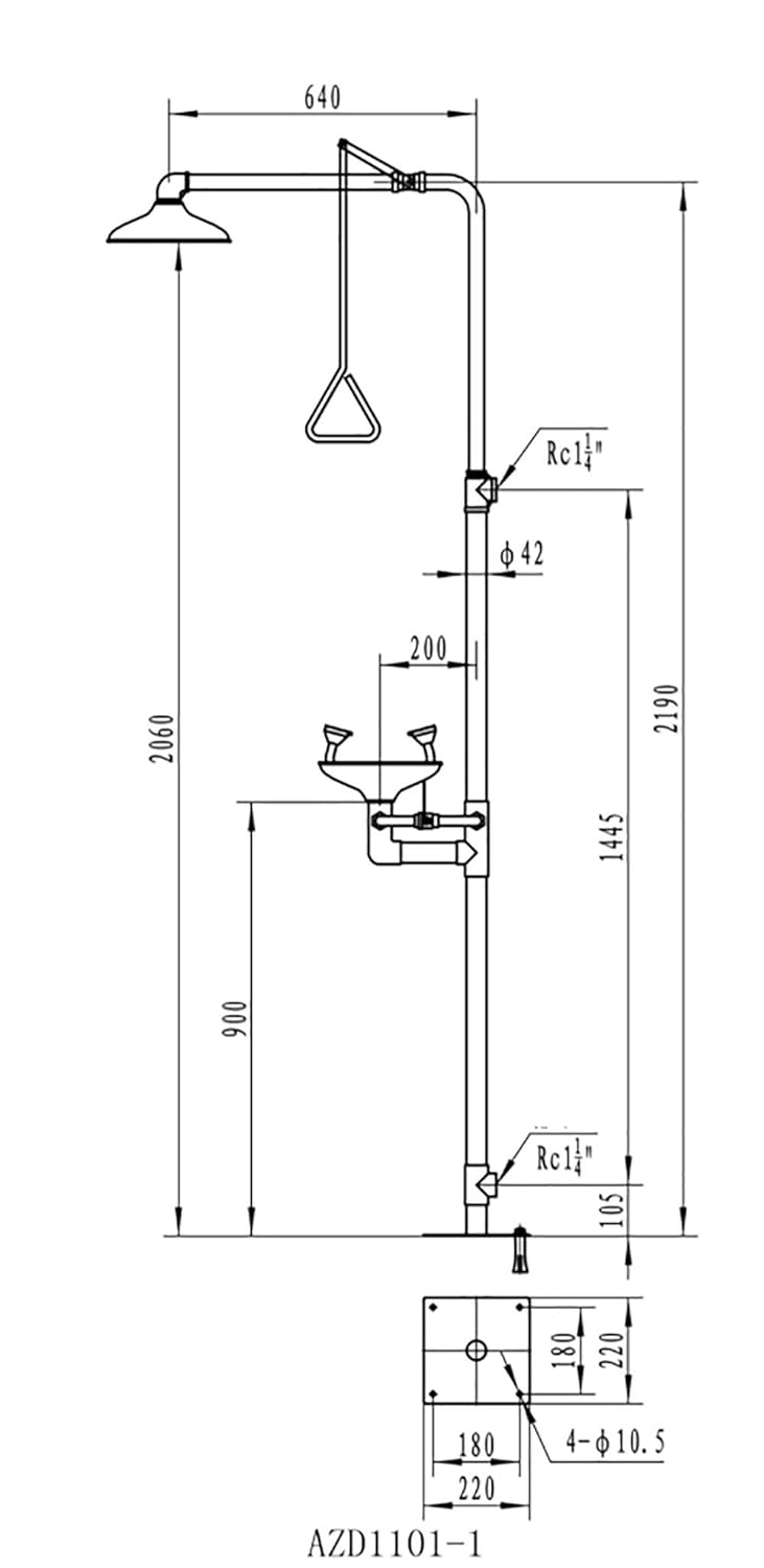 Huanyu Emergency Eyewash Station Combination Emergency Shower 304 Stanless Steel Eye Washer for Washing Showering Eye Face Neck Arm Rescue Supply (1101-1)