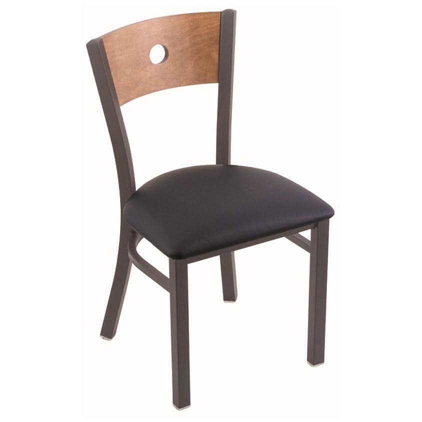 Holland Bar Stool 630 Voltaire 18x22 Chair with Pewter Finish Allante Dark Blue Seat and Medium Maple Back