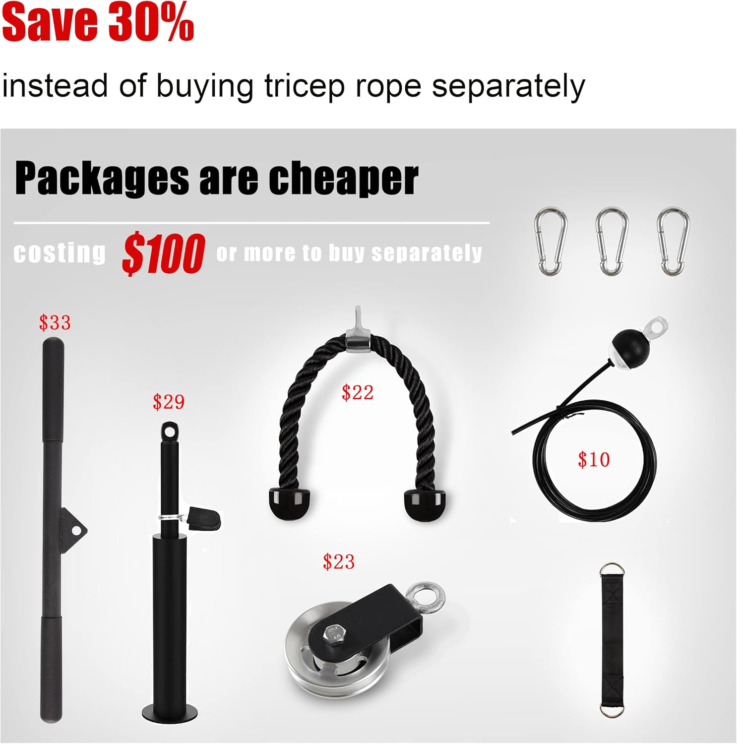 LAT Cable Pulley System Gym with 90” Adjustable Pulley Cable, Upgraded Loading Pin Cable Pulley Attachment for Tricep Pulldown, Biceps Curl, Back, Forearm, Shoulder - DIY Home Gym Equipment Beginner Pack of 2