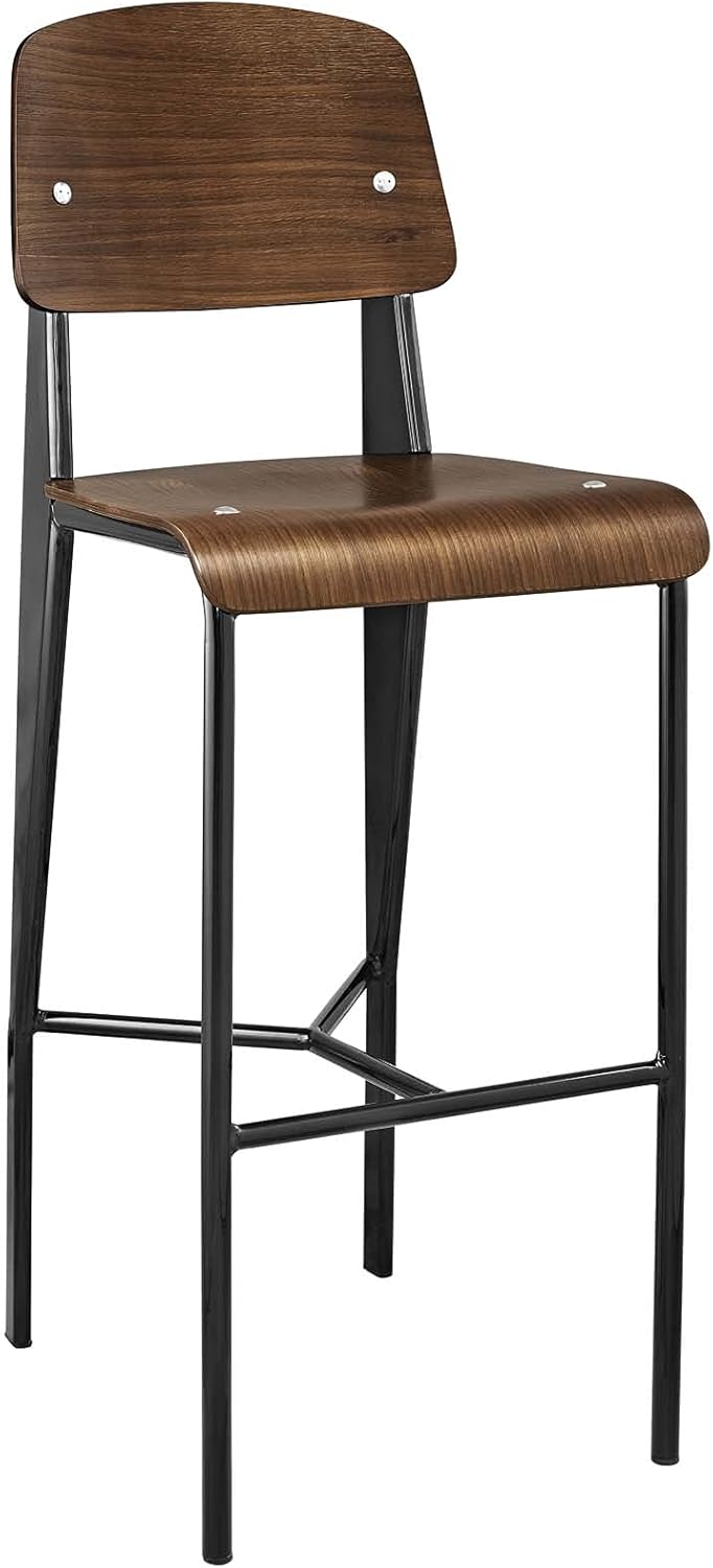 Modway Cabin Modern Farmhouse Wood and Metal Counter Bar Stool in Black