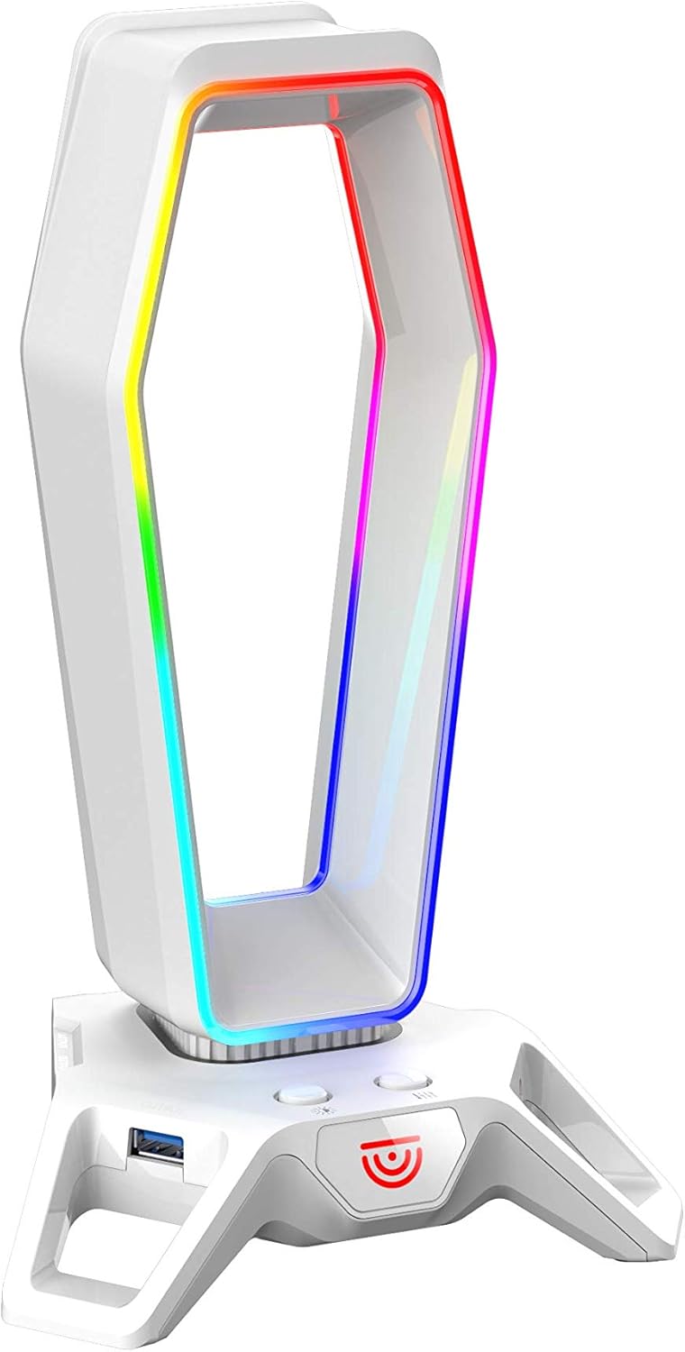 The Portal USB 3.0 Headset Stand with Dual RGB Lights, 3 USB Charger Ports, a Headphone Holder for Wired or Wireless Headphones, Great for Gaming Stations. A Trusyo Audio Gaming Accessory. Pack of 2