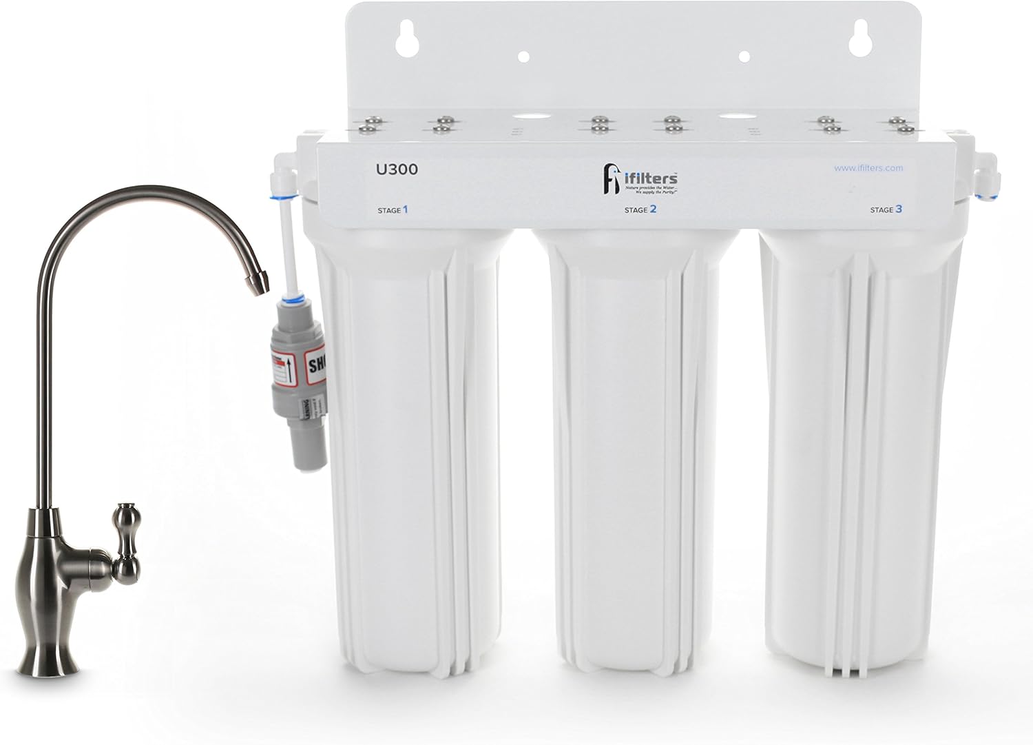 U300 3 Stage Under Sink Drinking Water Filtration System, Tankless Technology, High Capacity Filters, Designer Faucet