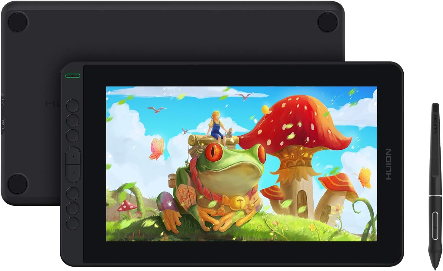 2021 HUION KAMVAS 12 Full Laminated Graphics Drawing Tablet with Screen Android Support Battery-Free Stylus Tilt 20 Pen Nibs, Black