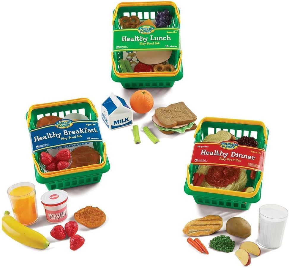 Learning Resources Pretend & Play Healthy Foods Set, 3 Baskets of Plastic Play Food, Ages 3+ Pack of 2