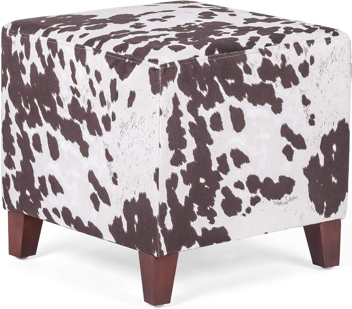 Adeco Simple British Style Cube Ottoman Footstool, 16x16x16, Brown (Cow Print) Pack of 2