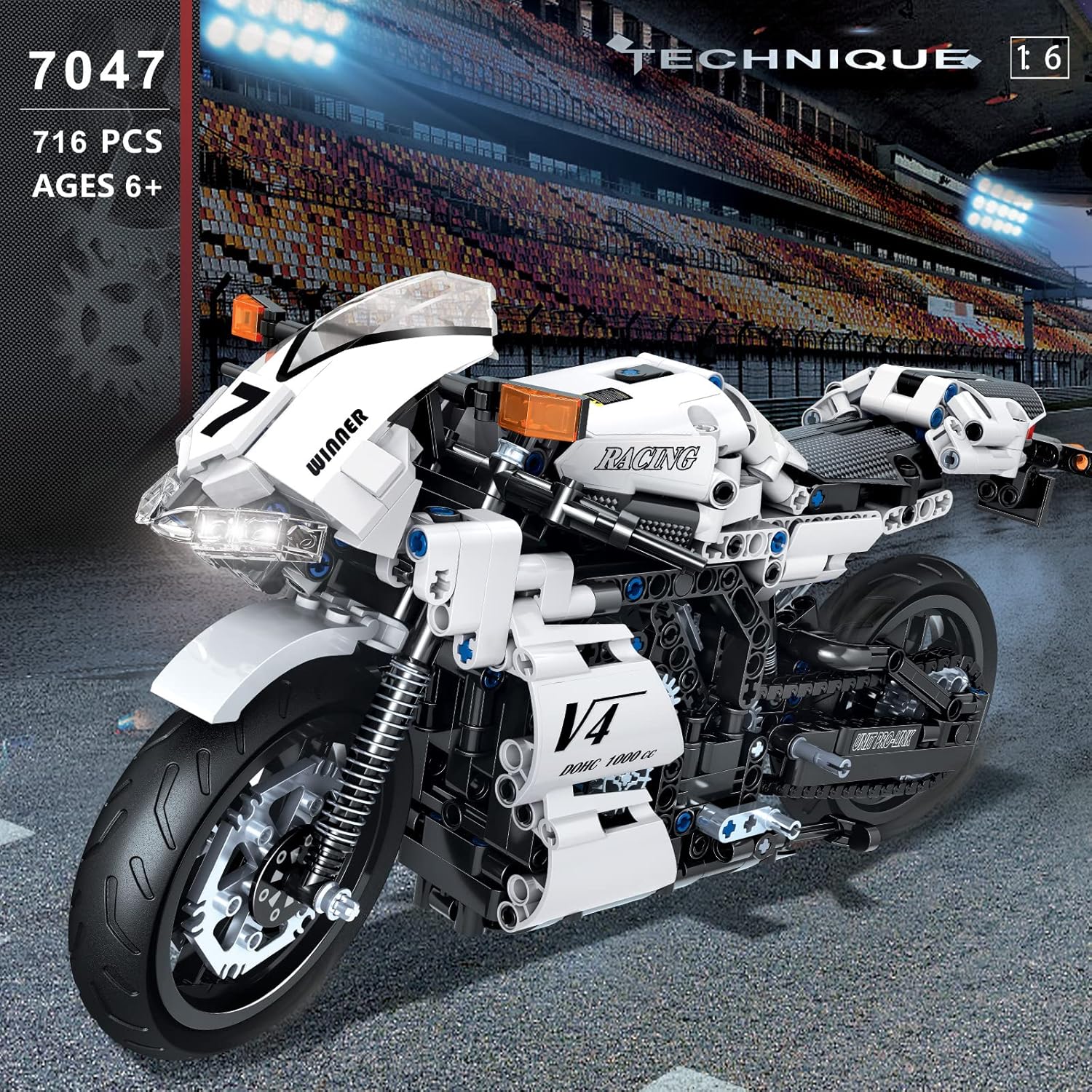 WINNER SPACE Creator Expert White Super Racing Motorcycle Building Blocks Kit, MOC Bricks Sets, STEM Toys for Boys & Adults, Build A Model Motorcycle Car, 716 PCS