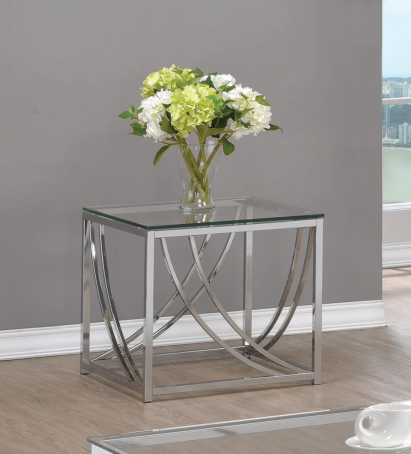 Square End Table with Swoop Accents Chrome