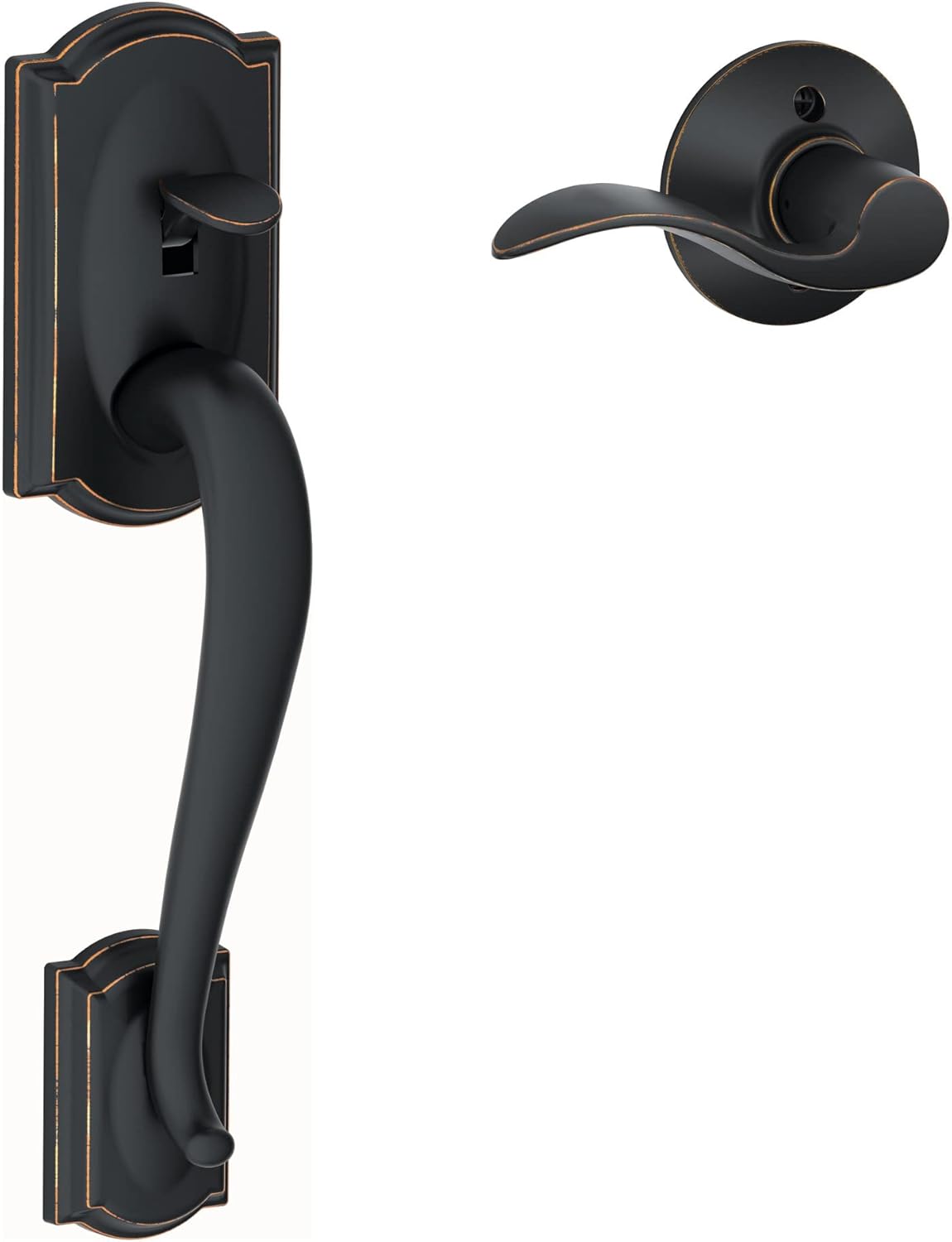 Schlage FE285 CAM 619 ACC RH Camelot Front Entry Handleset with Right-Handed Accent Lever, Lower Half Grip, Satin Nickel