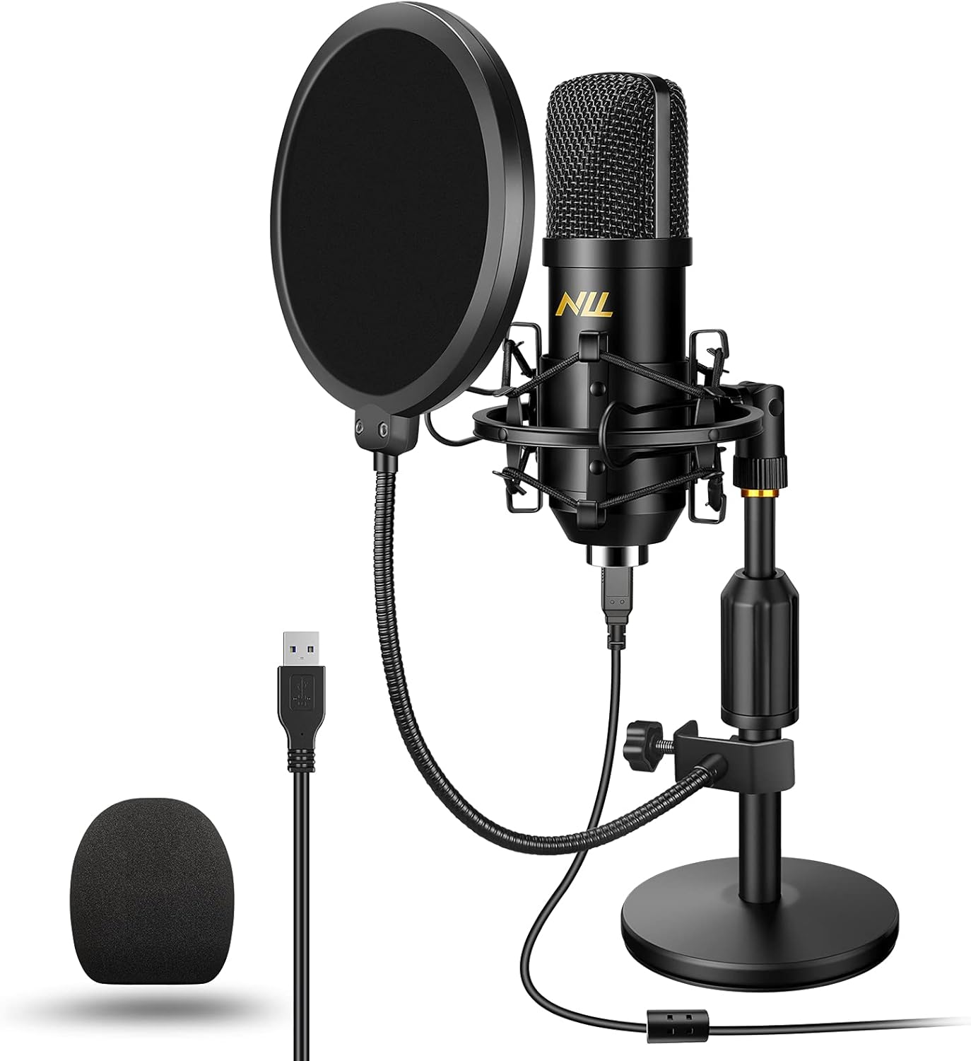 USB Microphone Studio Recording Mic Kit,192KHz/24bits NLL Condenser Computer PC Mics, Plug & Play Podcast Mic with Desk, Shock Mount, Pop Filter, for Streaming, Broadcasting, Gaming, Meeting NC-012 Pack of 2