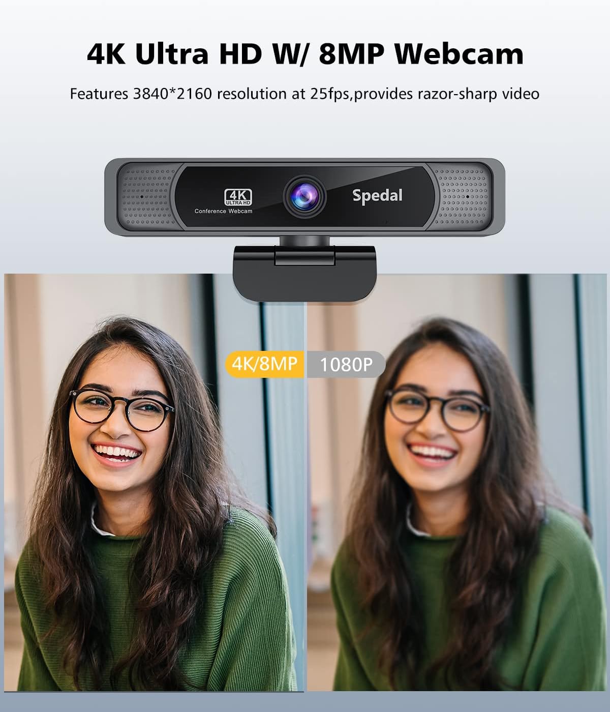 Spedal 4K UHD Webcam with Built-in AI Noise Reduction Dual Microphones,120&deg; Wide Angle Zoomable Webcam with Remote and Software Control for Conferencing/Streaming/Online Teaching/Video Calling