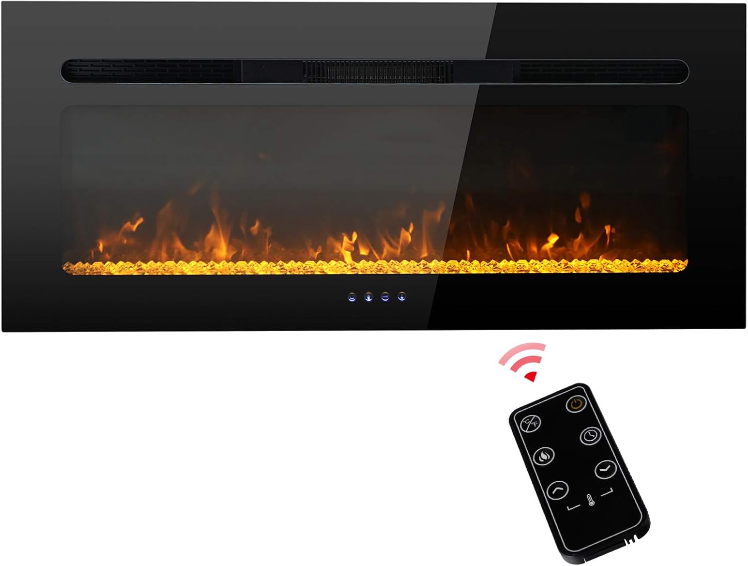 PHI VILLA 40 inch Electric Fireplace, Recessed/Insert & Wall Mounted Fireplace Electric for The Living Room, Timer with Remote Control, Touch Screen, Adjustable Flame Color, 1500W (Black)