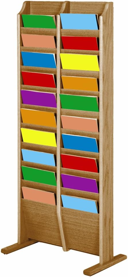 Wooden Mallet 20-Pocket Cascade Free-Standing Magazine Rack, Light Oak