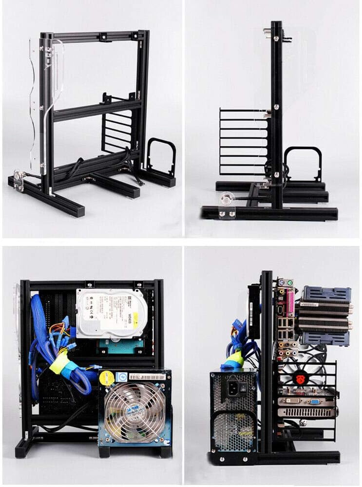 ITX (17 x 17cm) ATX MATX PC Motherboard Case Frame, Open Bare Metal Air Water Cooling Fan Stand Chassic Test Bench Vertical Rack Computer Board Overclocking Heat Dissipation(Vertical Black)