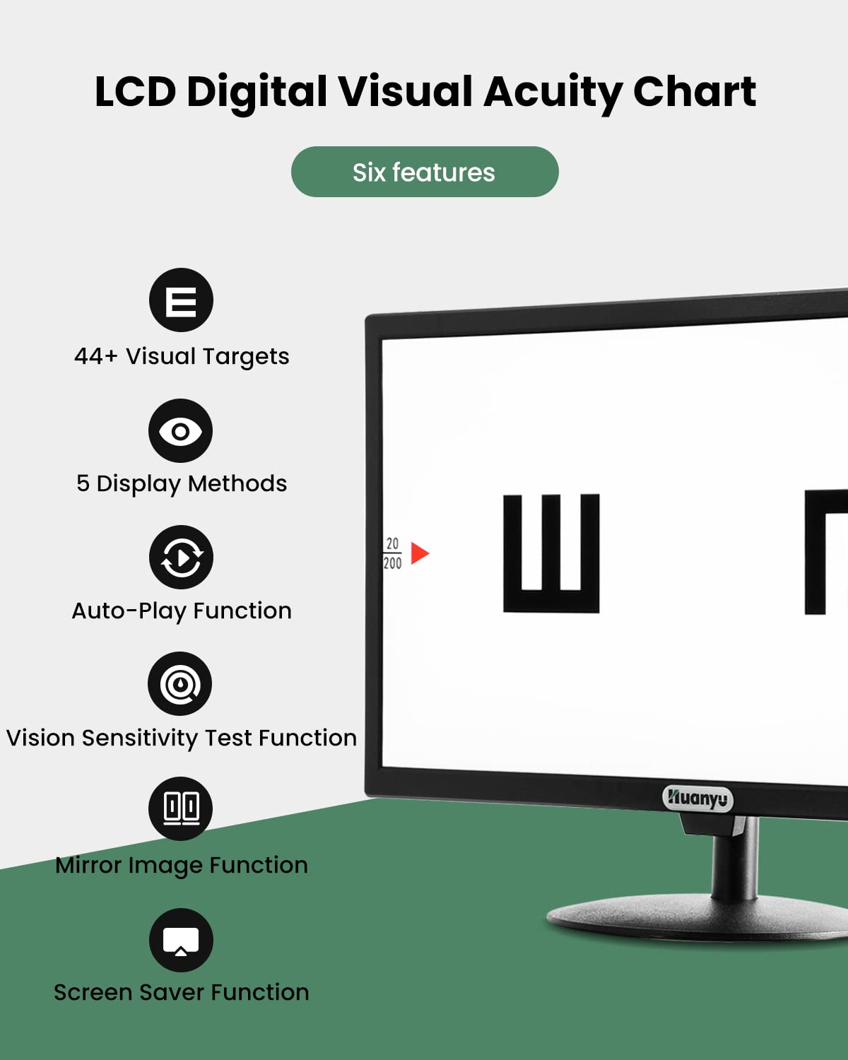 Huanyu Visual Acuity Chart Digital 21.5inch LCD Electronic Optical Eye Charts with 44+ Visual Targets and 5 Display Methods Optometry Tester Projector with Remote