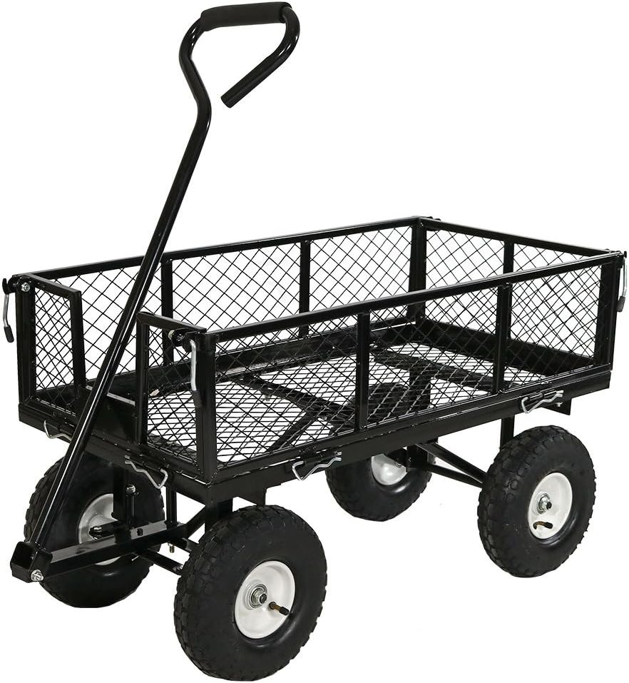 Sunnydaze Garden Cart, Heavy Duty Collapsible Utility Wagon, 400 Pound Capacity, Yellow
