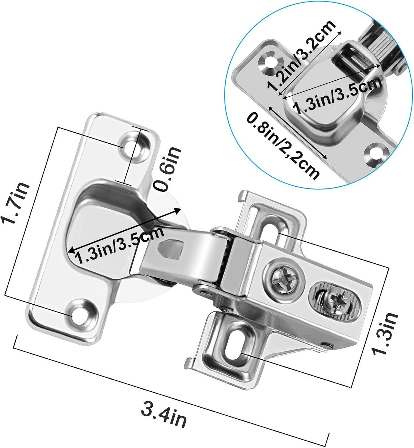 Jnnicoog 4 Pack -Soft Close Cabinet Hinges，Cabinet Hinges Brushed Nickel ，Stainless Kitchen Cabinet Hinges, Suitable 1/2